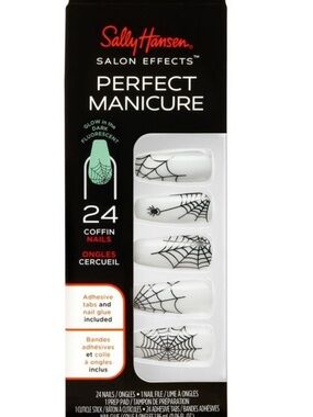 2pk- Sally Hansen Glow in The dark Halloween Spider Web coffin Press On Nails